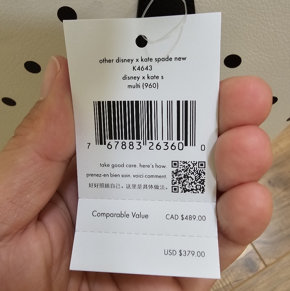 DisneyxKate Spade Minnie Mouse tote reversible black polka dot+matching wallet - Picture 8 of 17